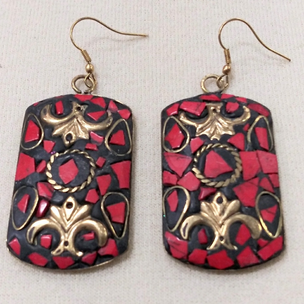 Red - Brass - Earrings